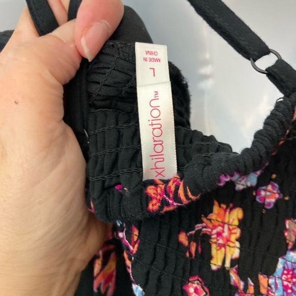 Xhilaration Black Mini Dress with Colorful Floral Embroidery L - Picture 3 of 3
